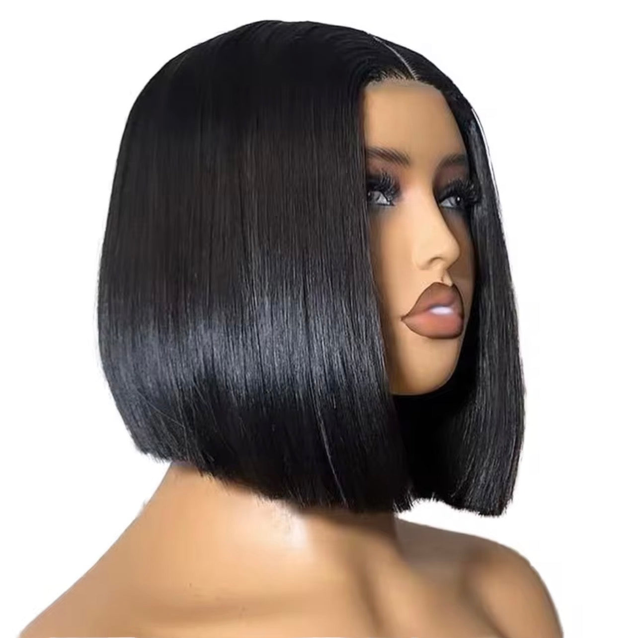 8” Bone Straight Bob Wig – Black (300% Density) ✨