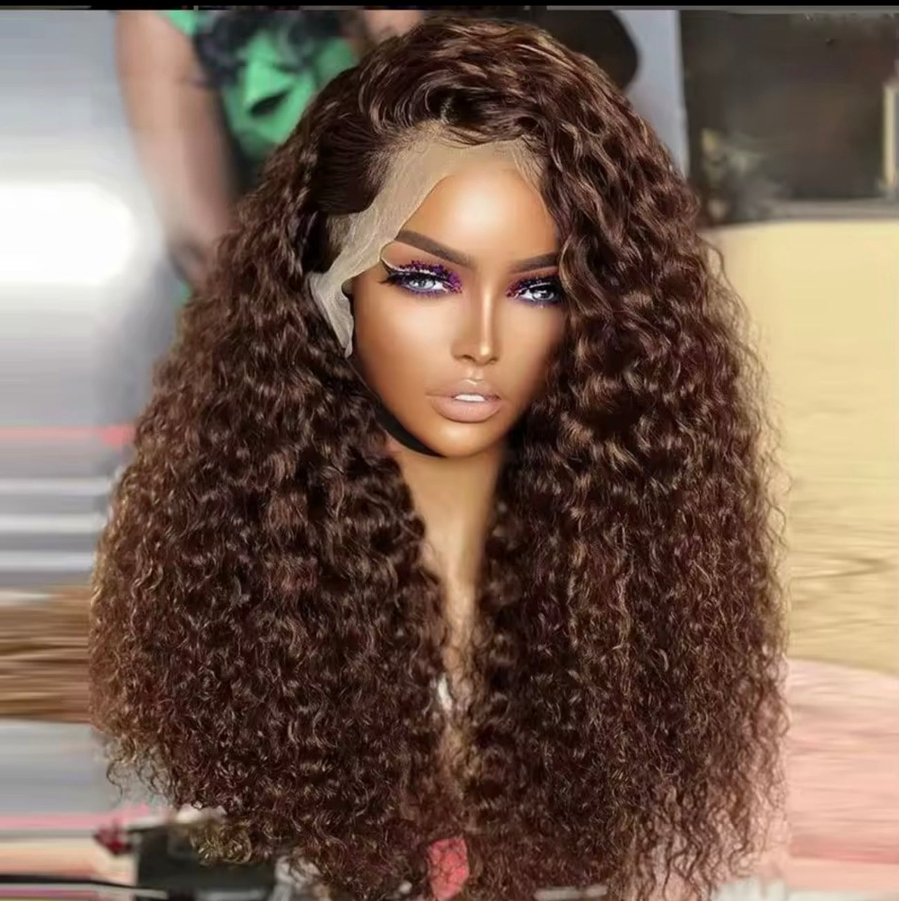 22” Water Wave Wig – 4x4 Brown (#4) (180%)