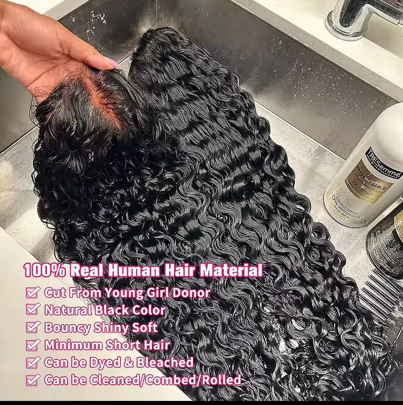 💦 24” Deep Wave Wig – Glueless Black (180%)