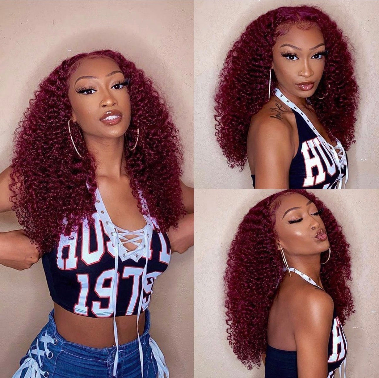 22” Deep Wave Wig – Burgundy (99J) ✨