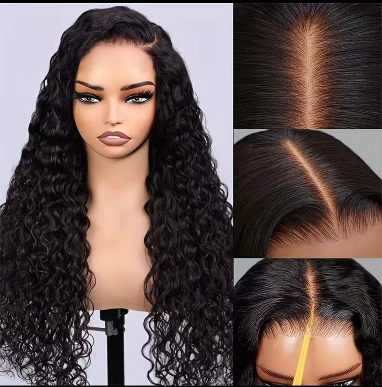 💦 24” Water Wave Wig – 5x5 Black (180%)