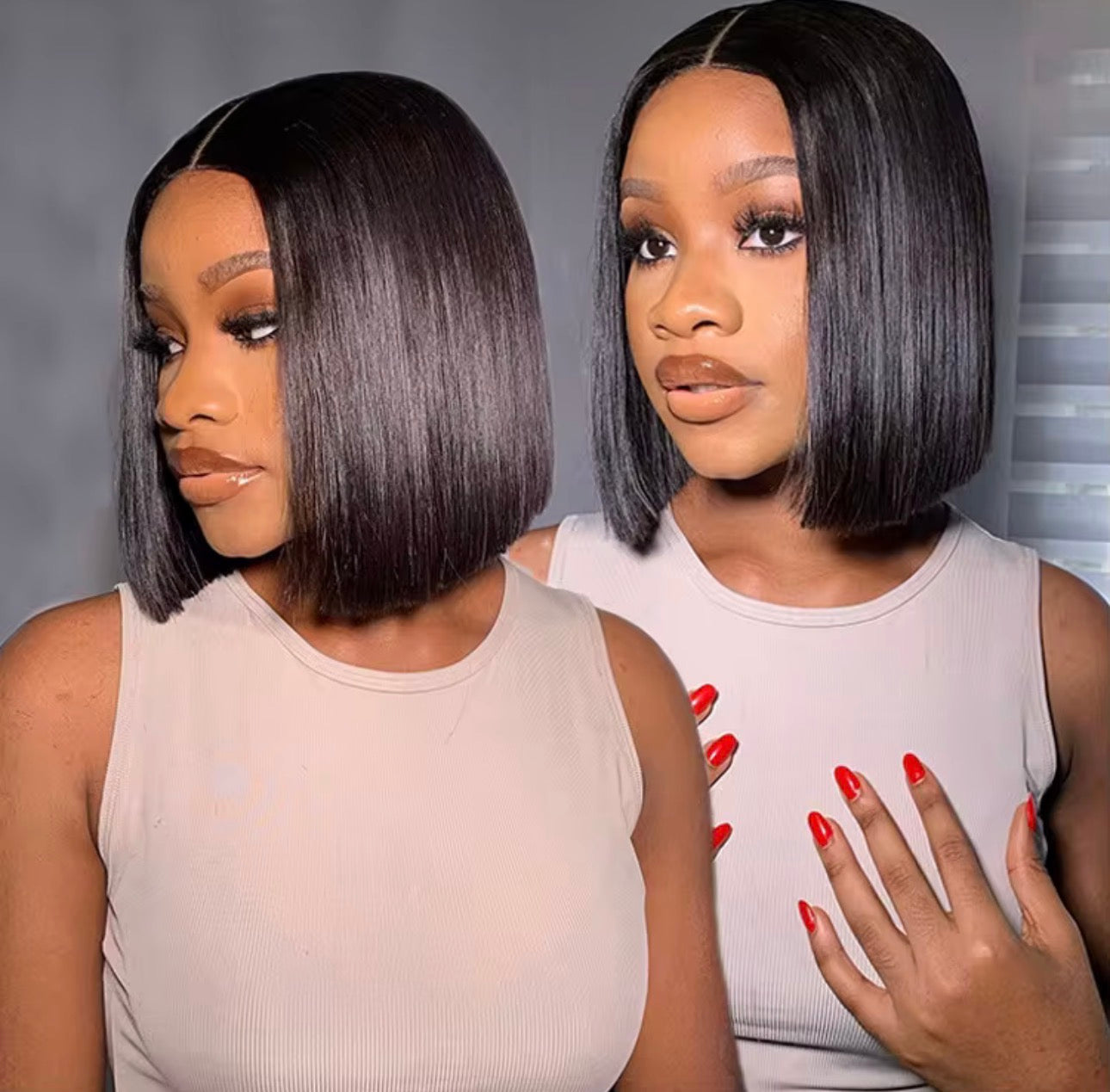 8” Bone Straight Bob Wig – Black (300% Density) ✨