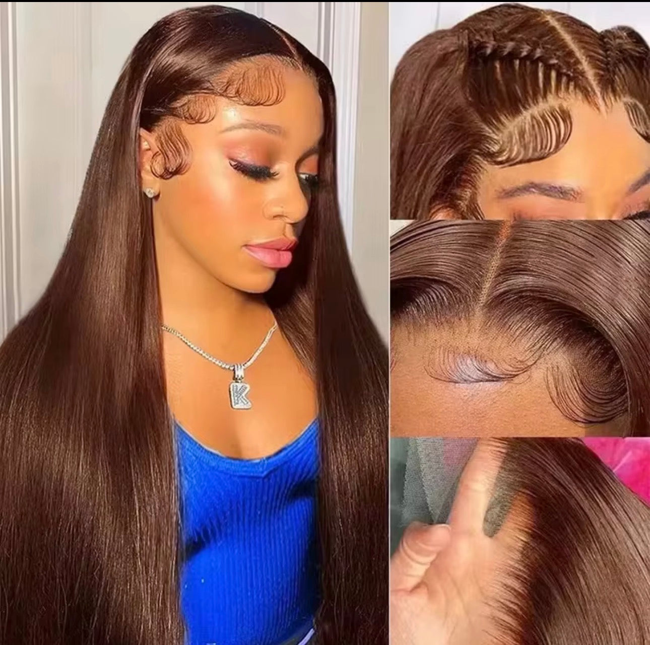 24” Straight Wig – 5x5 Brown (#4) (180%)