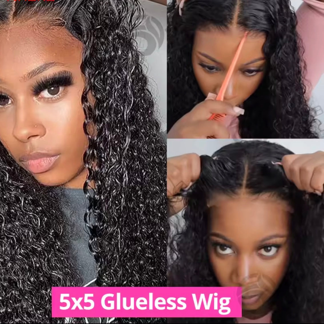 💦 24” Deep Wave Wig – Glueless Black (180%)