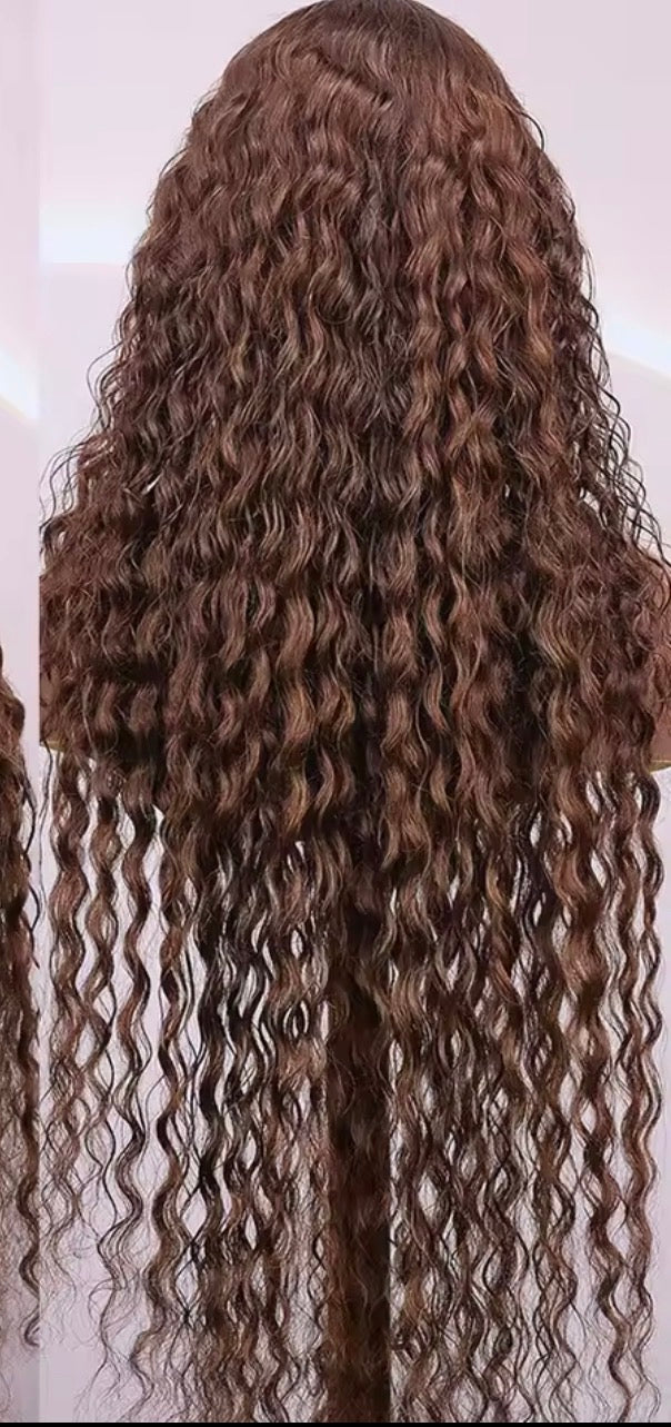 22” Water Wave Wig – 4x4 Brown (#4) (180%)