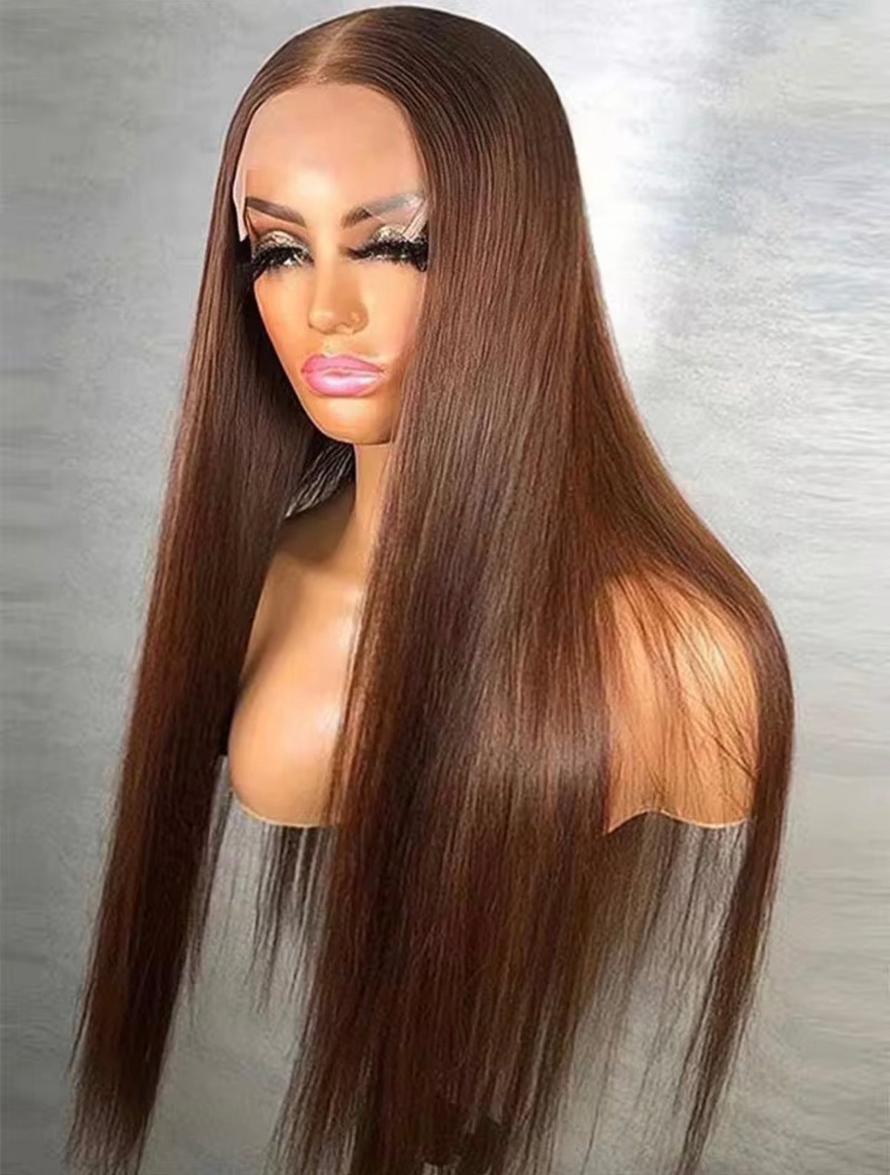 24” Straight Wig – 5x5 Brown (#4) (180%)