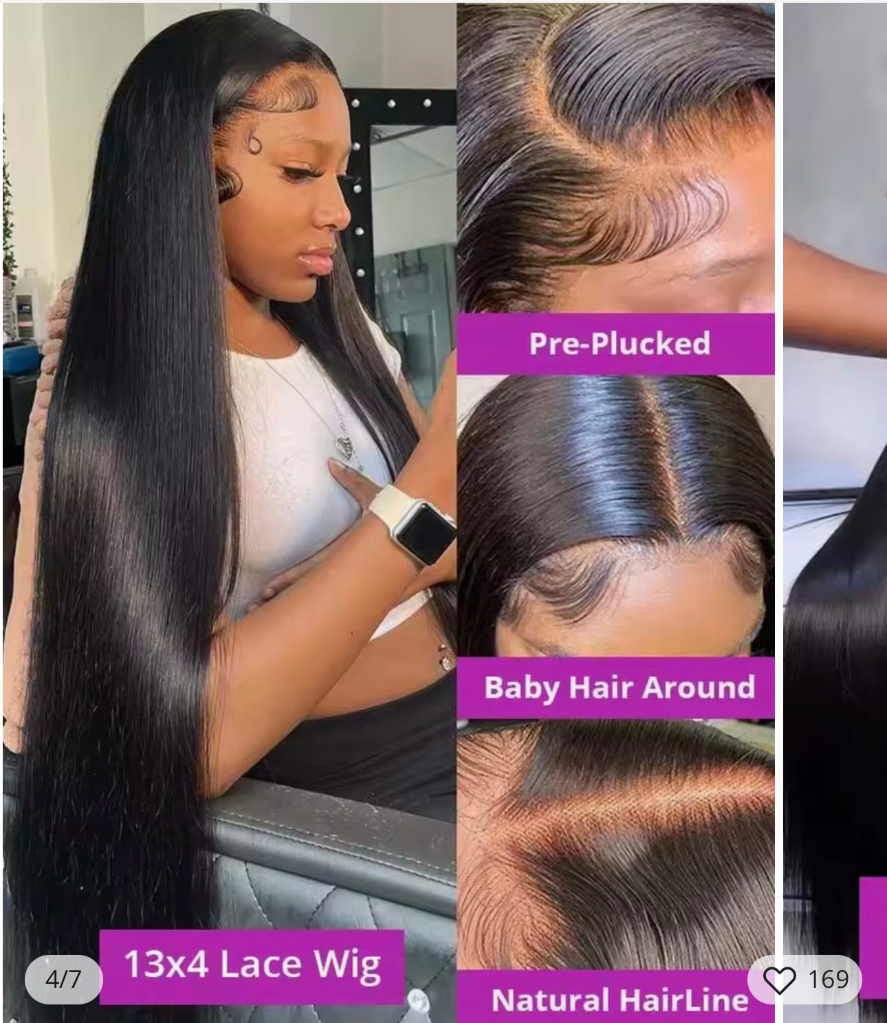 26” Straight Wig – 13x4 Black (180%)