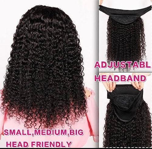 20” Curly Headband Wig – 200% Density Human Hair (Black)