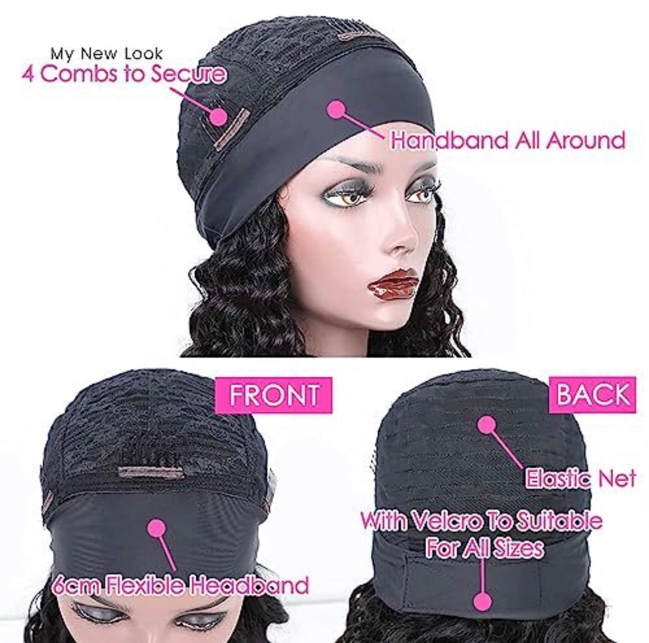 20” Curly Headband Wig – 200% Density Human Hair (Black)