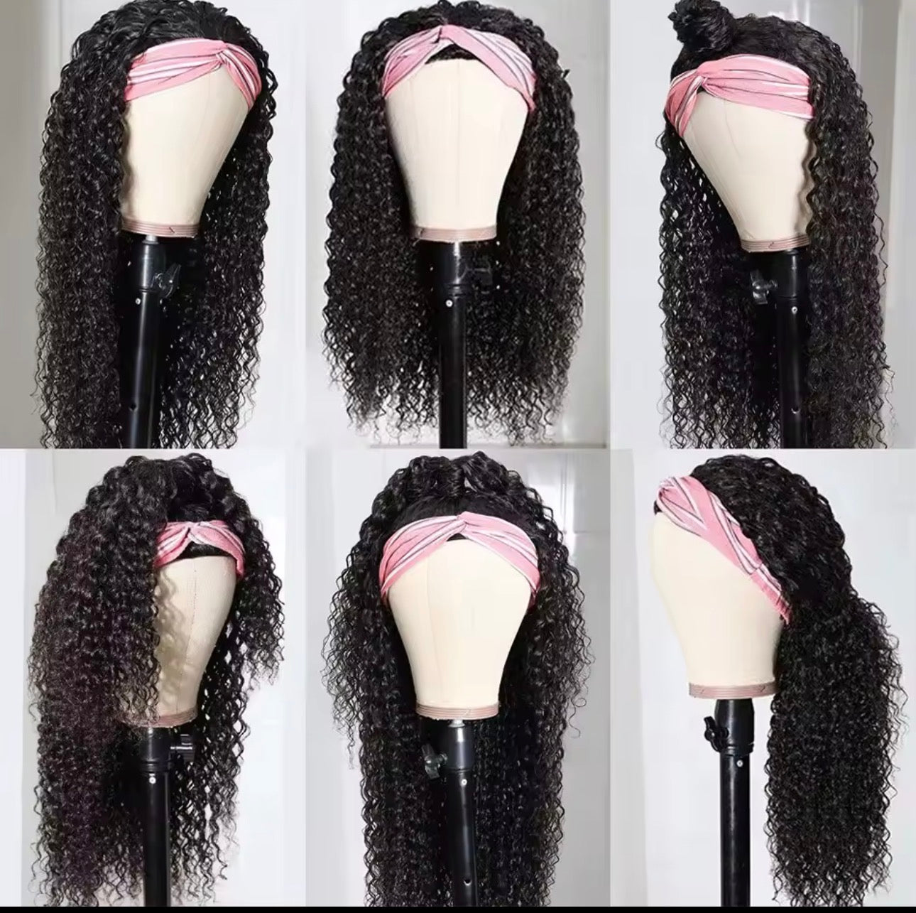20” Curly Headband Wig – 200% Density Human Hair (Black)